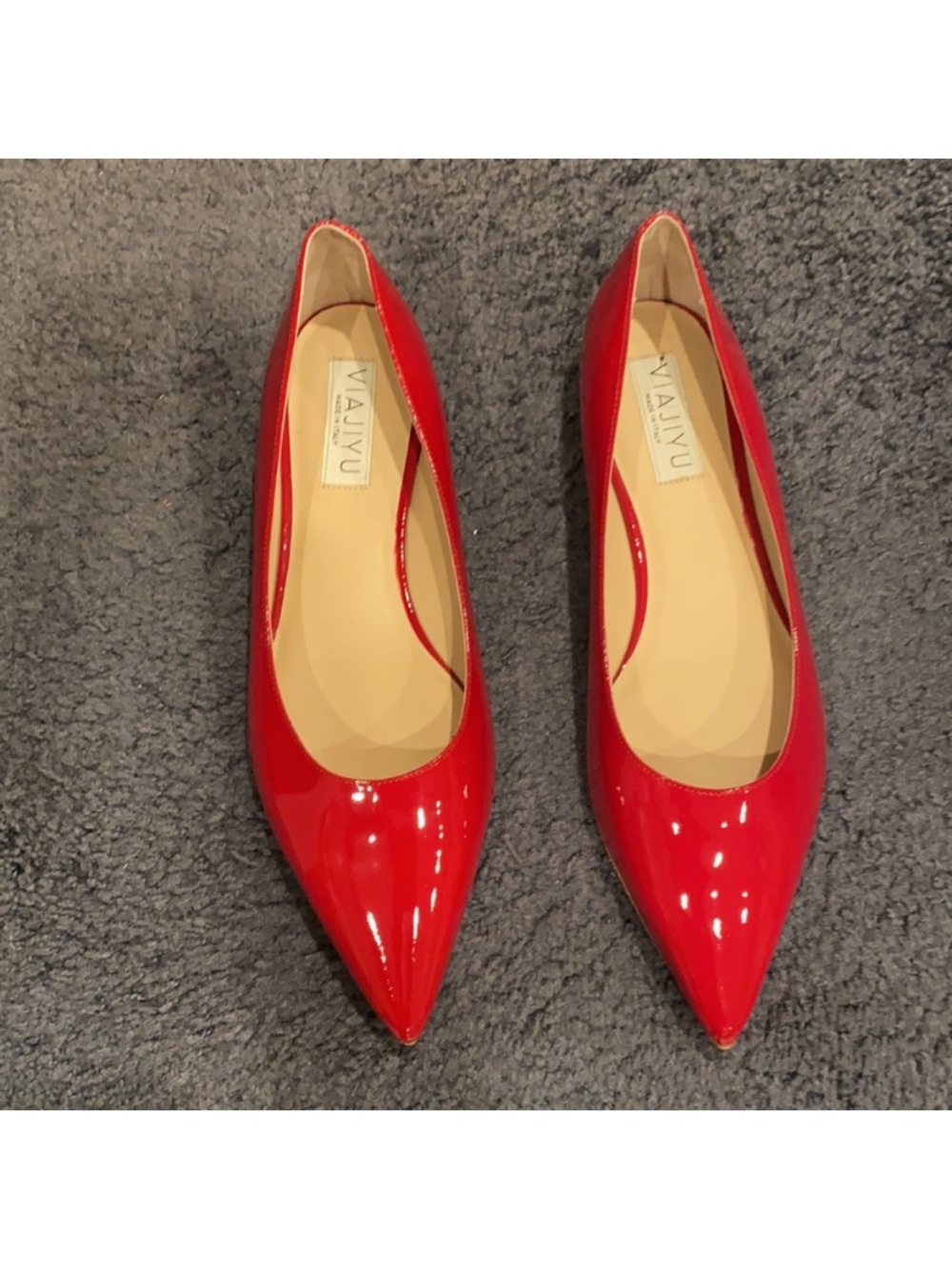 Red Patent Pointed-Toe Women’s Flats 
worn for runway 11.5